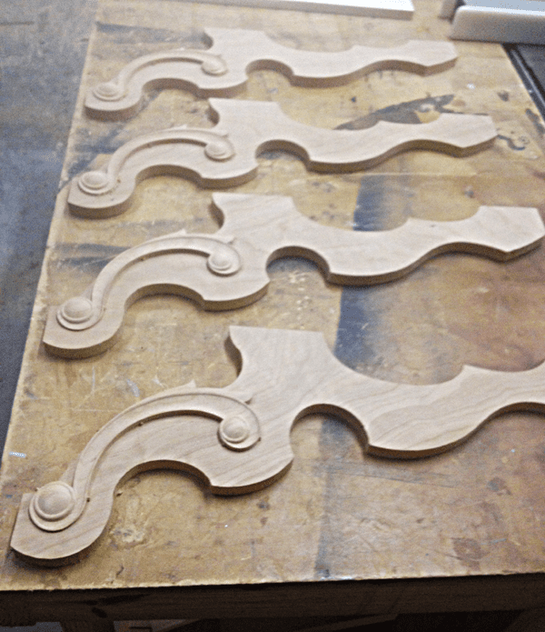 the leg pieces laid out to make sure the pieces are fitting accurately.